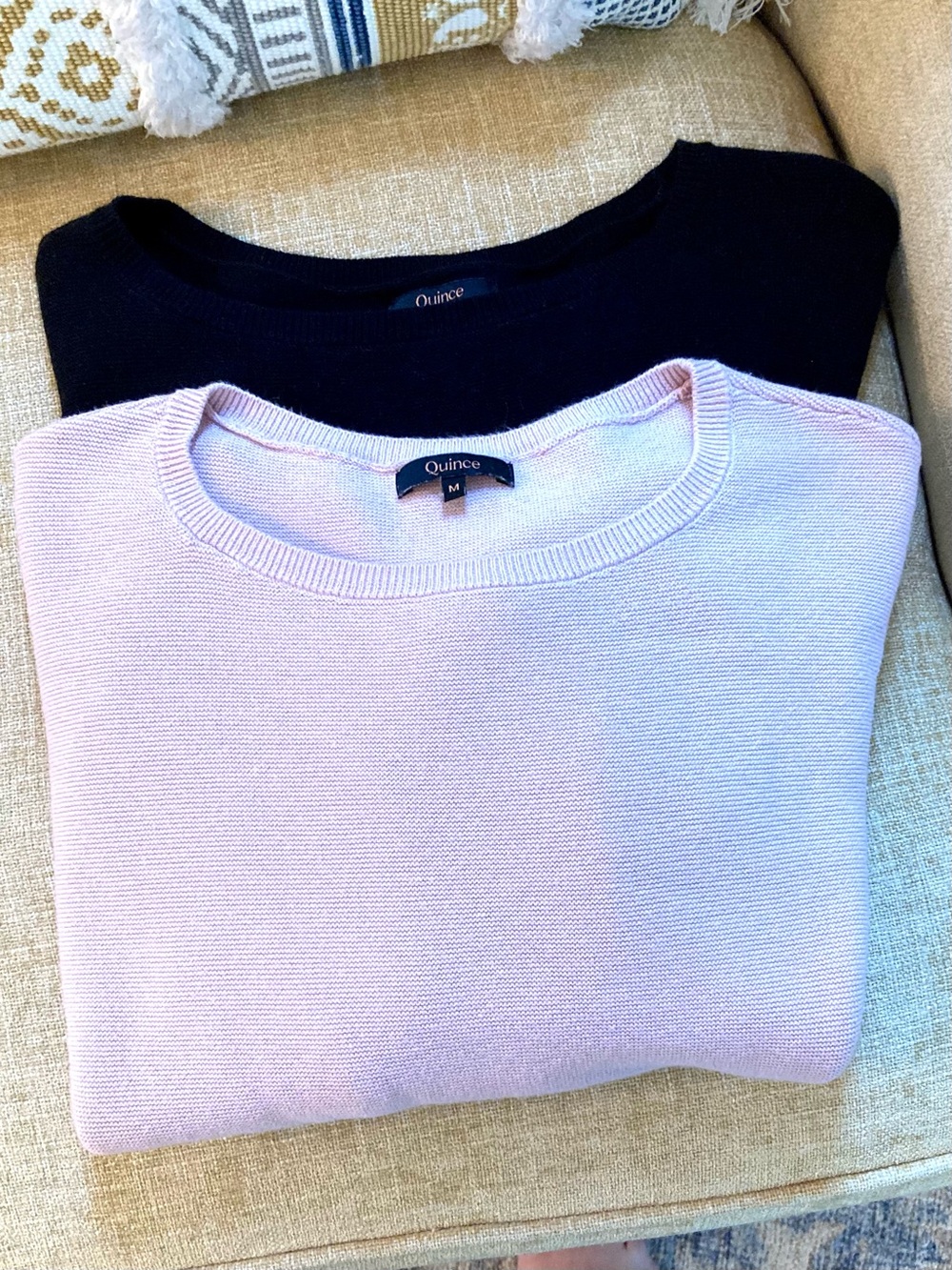 Quince Women's Crew Neck Sweaters - Light Pink & Black